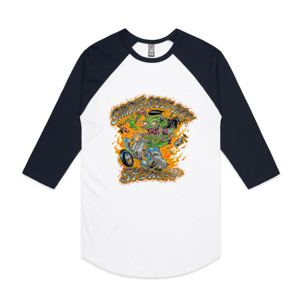 Sandy's Speed Shop Raglan Shirt Thumbnail