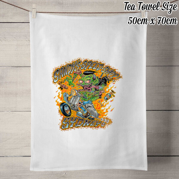 Sandy's Speed Shop Tea Towel Thumbnail